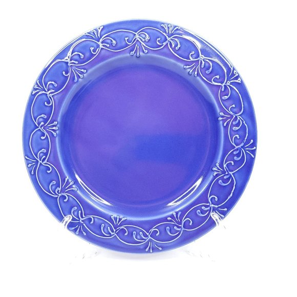 Le Poet-Laval France Blue Dinnerware Lot of 2 Dinner Plates Raised Design Cobalt - Picture 11 of 12